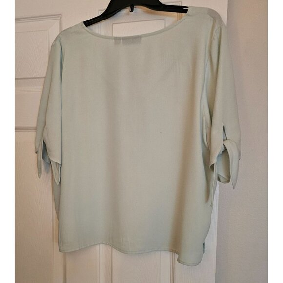 Apt 9 Button-Up Lt Green Blouse W/ V-Neck & Tie Sleeve Detail Sz XL Career Ofc - Picture 2 of 9